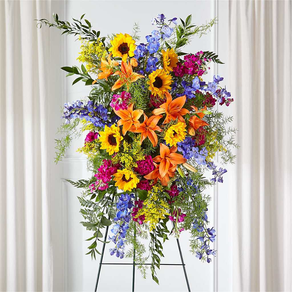 Sunlit Memories Standing Spray (Standard) – LANGE'S WOODLAND FLOWERS, Lemont IL