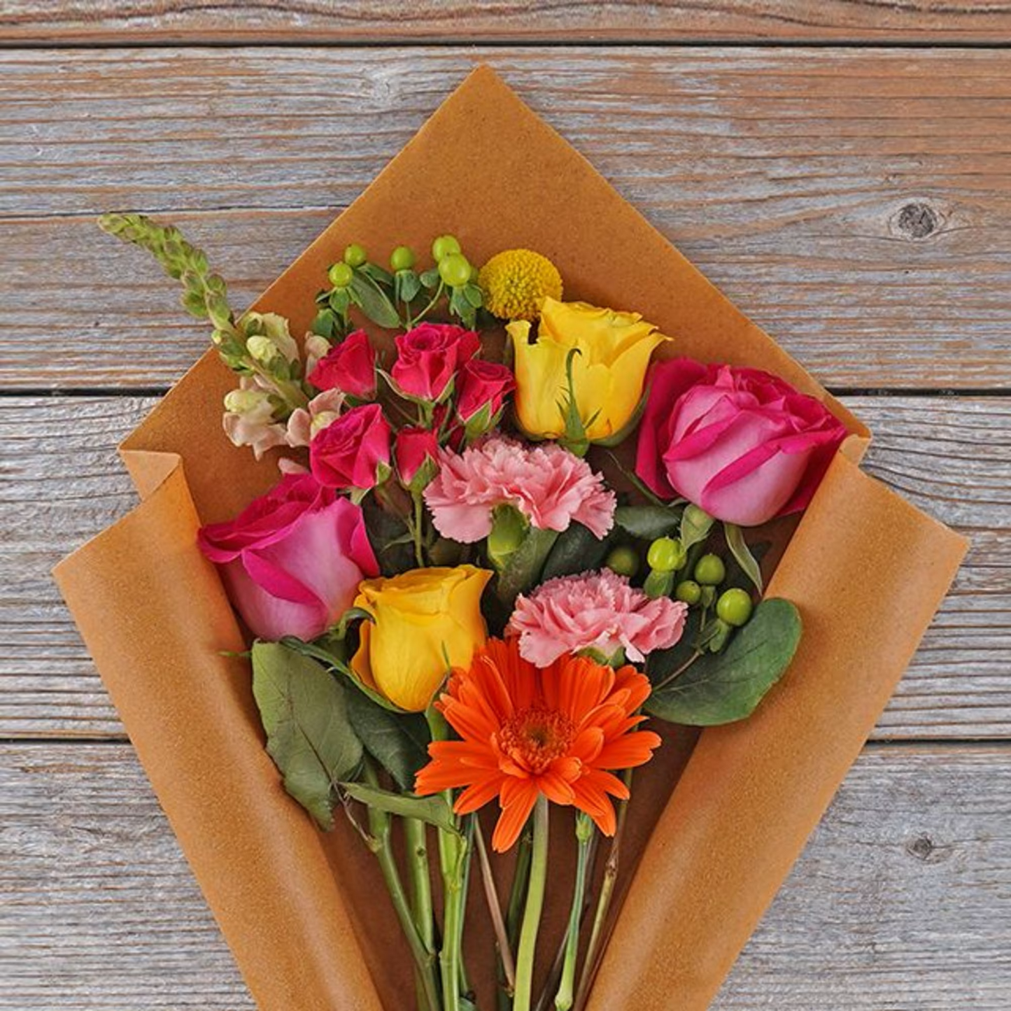 Fresh cut flowers in paper
