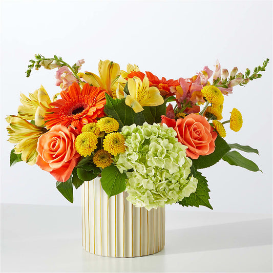 Autumn Sunshine Bouquet with Ivory Vase – LANGE'S WOODLAND FLOWERS, Lemont IL